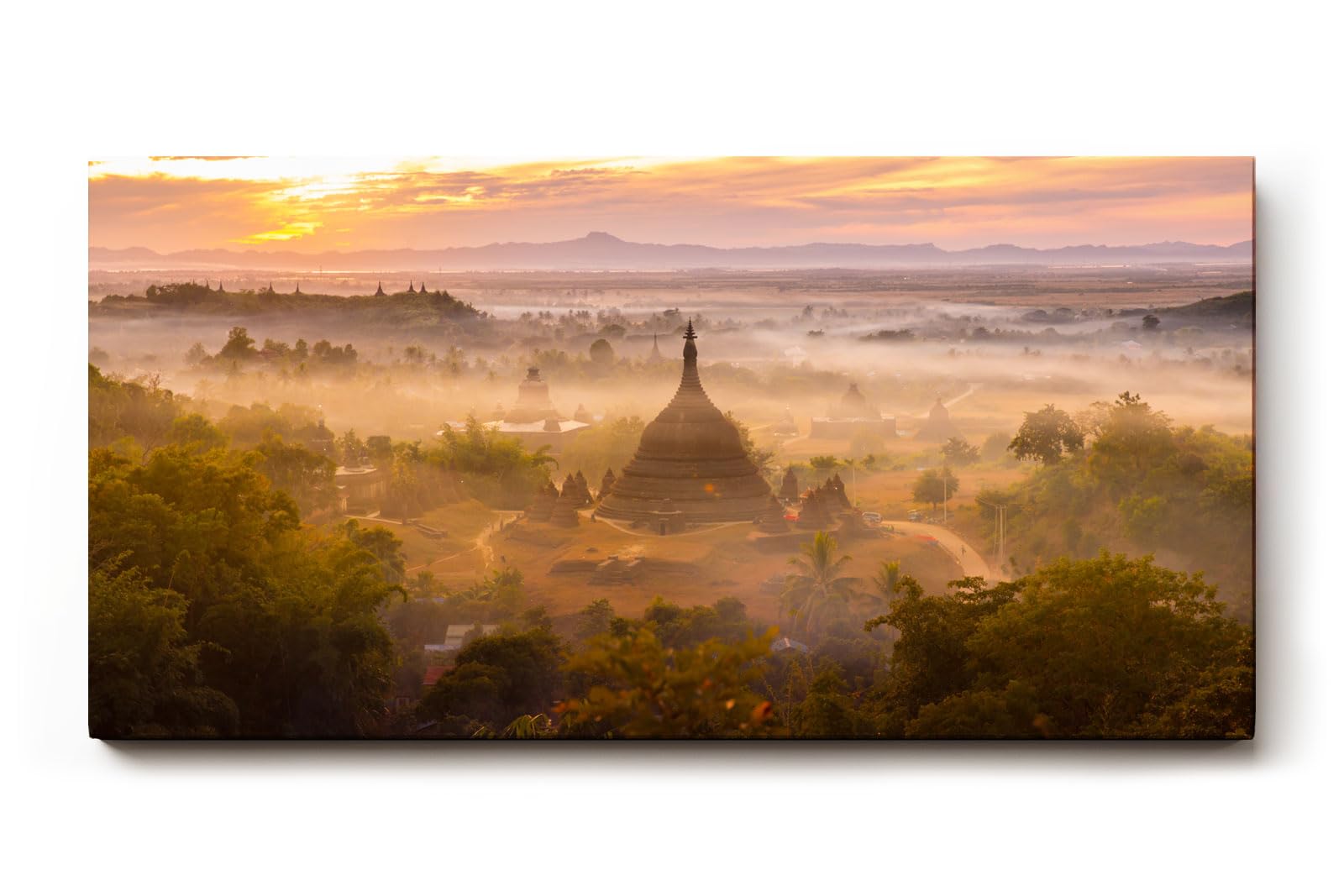 Sinus Art Wandbild 120x80cm Tempel im Morgendunst – faszinierende Komposition aus Kultur, Natur und Licht