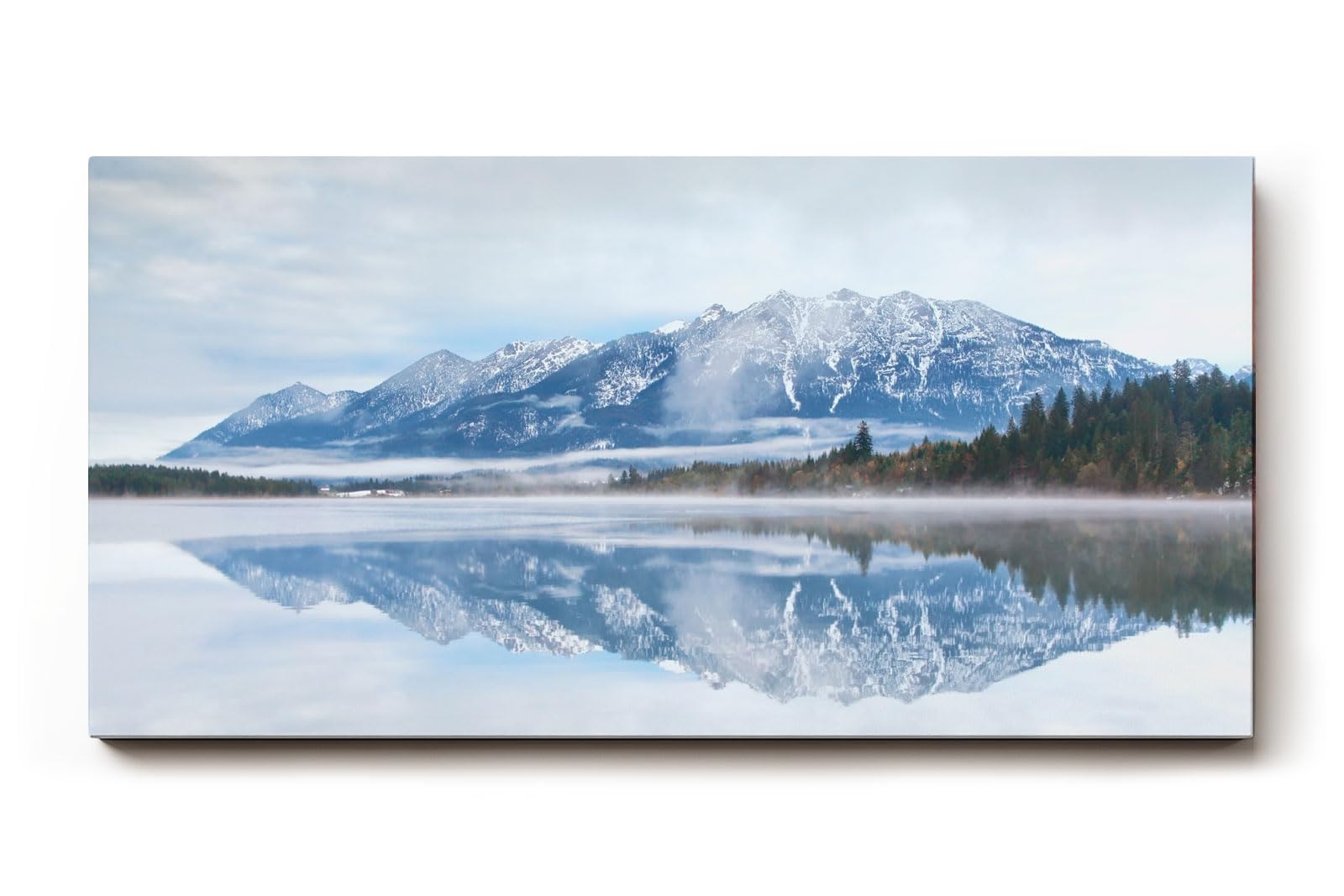Sinus Art Wandbild 120x80cm Ruhige Alpenlandschaft mit schneebedeckten Bergen und klarer Wasserfläche