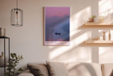 Paul Sinus Wandbild in 40x60cm Einsamer Ruderer bei Sonnenuntergang zwischen Bergketten in sanften Lilatönen