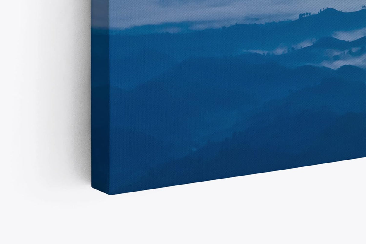 Paul Sinus Wandbild 120x80cm Berge Bergkette Blau Himmel Nebel Sonnenaufgang