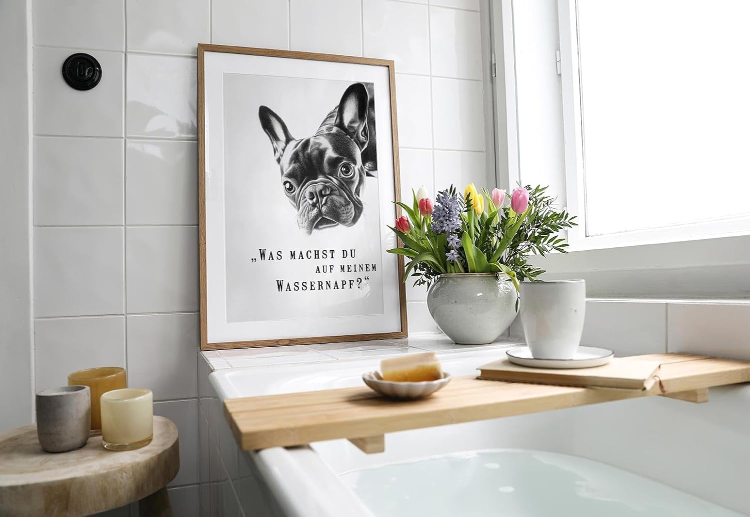 Paul Sinus Poster/Leinwandbild/Rahmenoption Lustiges Hundebild – Witzige Klo-Deko fürs Gäste-WC – Perfekt für Hundeliebhaber