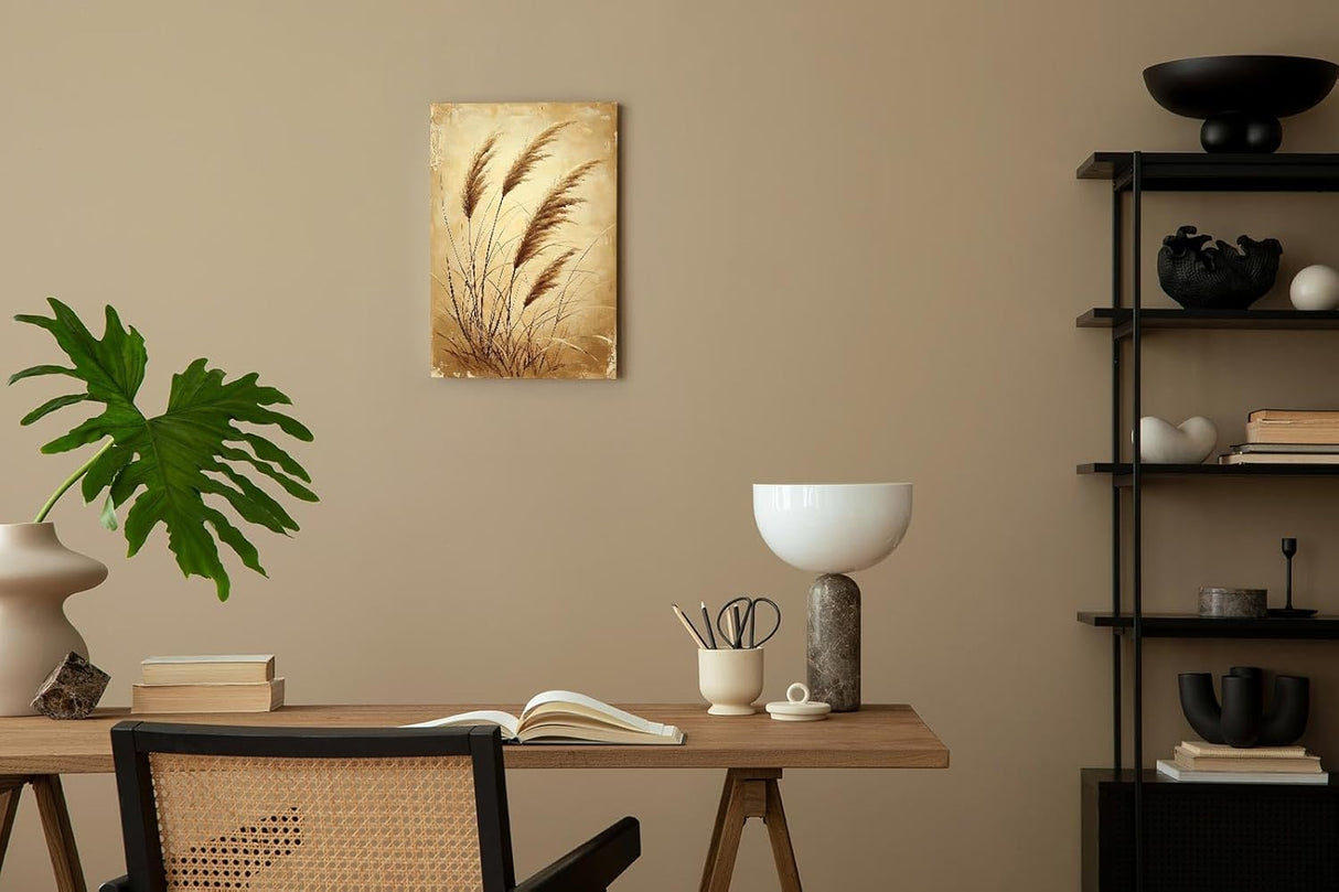 Paul Sinus 60x90cm Wandbild Pampasgras in Goldbeige – Stilvolle Naturkunst mit floraler Leichtigkeit Blume