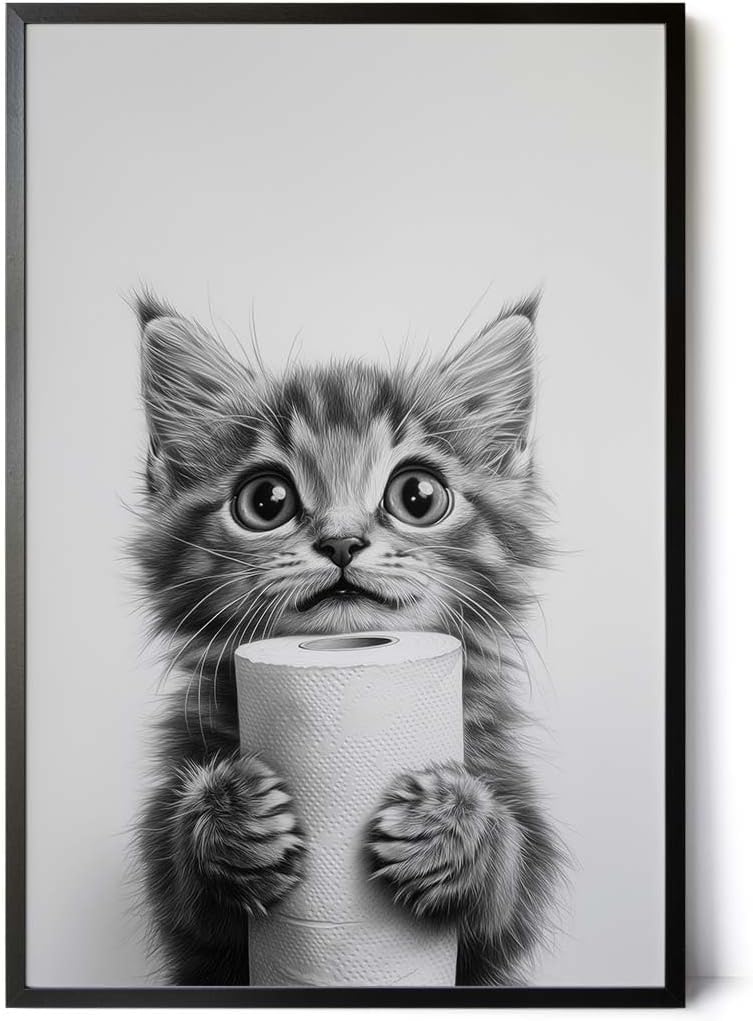 Paul Sinus Poster/Leinwandbild/Rahmenoption Lustiges Katzenbild – Niedliche Klo-Deko fürs Gäste-WC – Perfekt für Humorvolle