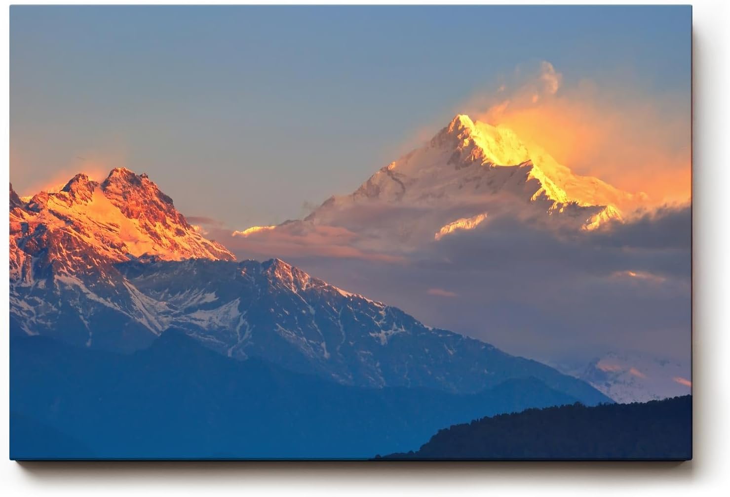 Sinus Art Wandbild 120x80cm Strahlende Bergspitzen in warmem Licht mit magischer Atmosphäre
