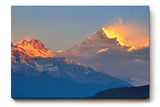 Sinus Art Wandbild 120x80cm Strahlende Bergspitzen in warmem Licht mit magischer Atmosphäre