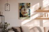 Paul Sinus Wandbild in 40x60cm Fragments of Her – ausdrucksstarkes Porträt einer Frau mit Schmetterlingsfragmenten in leuchtenden Farben