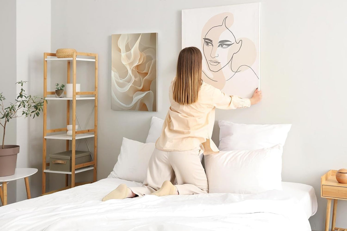 Paul Sinus 60x90cm Wandbild, Magische Harmonie in Fokusformen – Abstrakte Eleganz in sanften Beigetönen