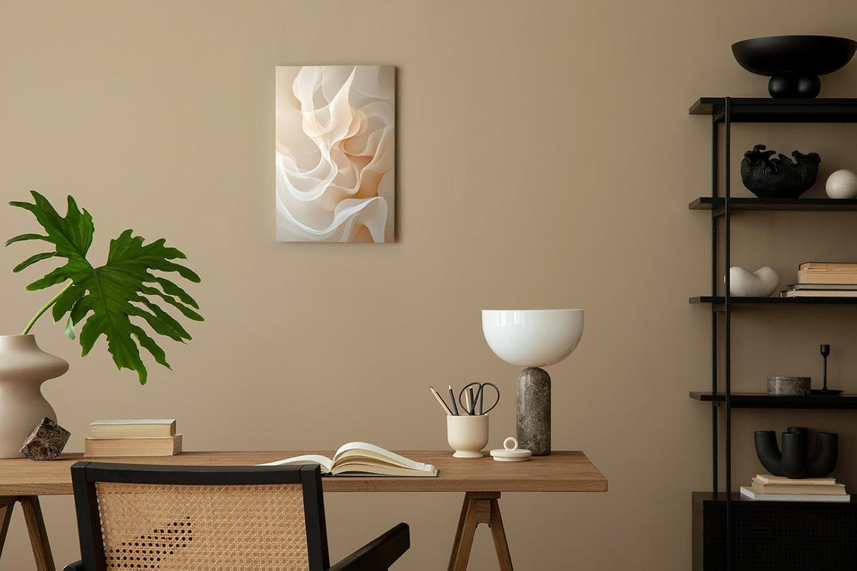 Paul Sinus 60x90cm Wandbild, Magische Harmonie in Fokusformen – Abstrakte Eleganz in sanften Beigetönen