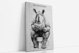 Paul Sinus Poster/Leinwandbild/Rahmenoption – Nashorn auf Toilette „Big Business“ – Lustige WC-Deko für dein Badezimmer