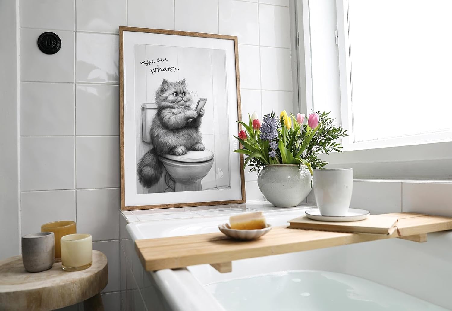 Paul Sinus Poster/Leinwandbild/Rahmenoption Lustiges Katzenbild – Witzige Klo-Deko fürs Gäste-WC – Perfekt für Social-Media-Fans