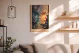 Paul Sinus Wandbild in 40x60cm Fractured Eternity abstraktes Porträt zweier Gesichter in Blauund Hauttönen mit kosmischen Elementen