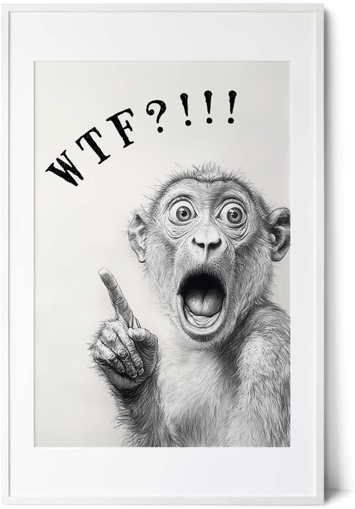 Paul Sinus Poster/Leinwandbild/Rahmenoption – Schockierter Affe „WTF?!“ – Lustige WC-Deko für dein Badezimmer