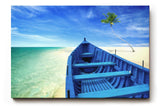 Sinus Art Wandbild 120x80cm Das Boot in der Bildmitte lenkt den Blick hinaus aufs offene Meer und vermittelt Fernweh