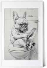 Paul Sinus Poster/Leinwandbild/Rahmenoption Lustiges Hundebild – Witzige Klo-Deko fürs Gäste-WC – Perfekt für Smartphone-Junkies