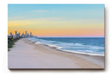 Sinus Art Wandbild 120x80cm Strand und Skyline in perfekter Balance – modernes Motiv zwischen Natur und Stadt