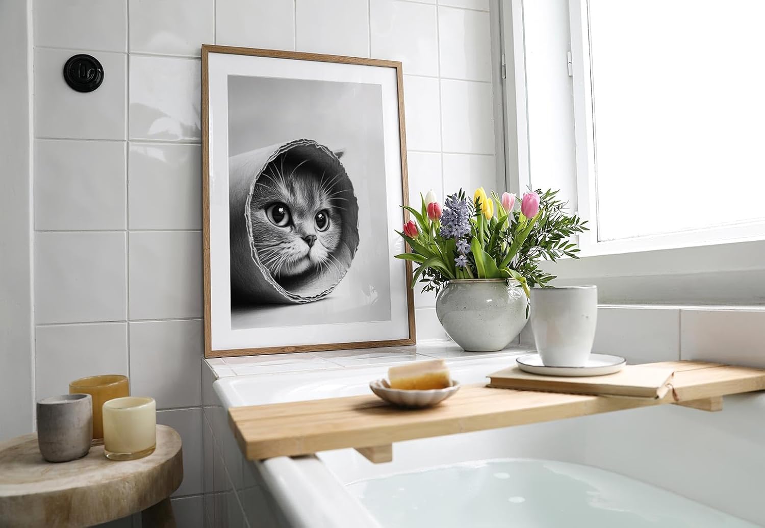 Paul Sinus Poster/Leinwandbild/Rahmenoption Lustiges Katzenbild – Süße Klo-Deko für dein Badezimmer – Perfekt fürs Gäste-WC