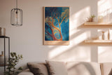 Paul Sinus Wandbild in 40x60cm Leuchtender Baum in Blauund Goldtönen – surrealistisches Kunstwerk mit Vogel im Geäst
