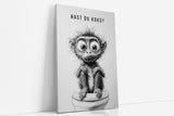 Paul Sinus Poster/Leinwandbild/Rahmenoption – Verrückter Affe auf Toilette „Hast du Koks?“ – Lustige WC-Deko für dein Badezimmer