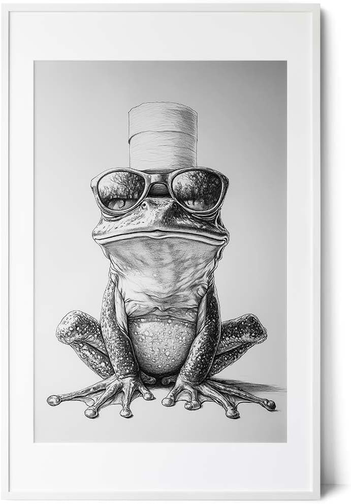 Paul Sinus Poster/Leinwandbild/Rahmenoption – Cooler Frosch mit Klopapierhut – Lustige WC-Deko für dein Badezimmer