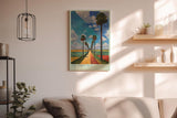 Paul Sinus Wandbild in 40x60cm The Tropic Trail mit farbintensiver Palmenallee und geometrischem Himmel für lebendige Raumgestaltung