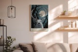 Paul Sinus Wandbild in 40x60cm The Moonlit Monarch – stolzer Hirsch unter dem Mondlicht, kunstvolle Waldillustration in tiefen Blautönen