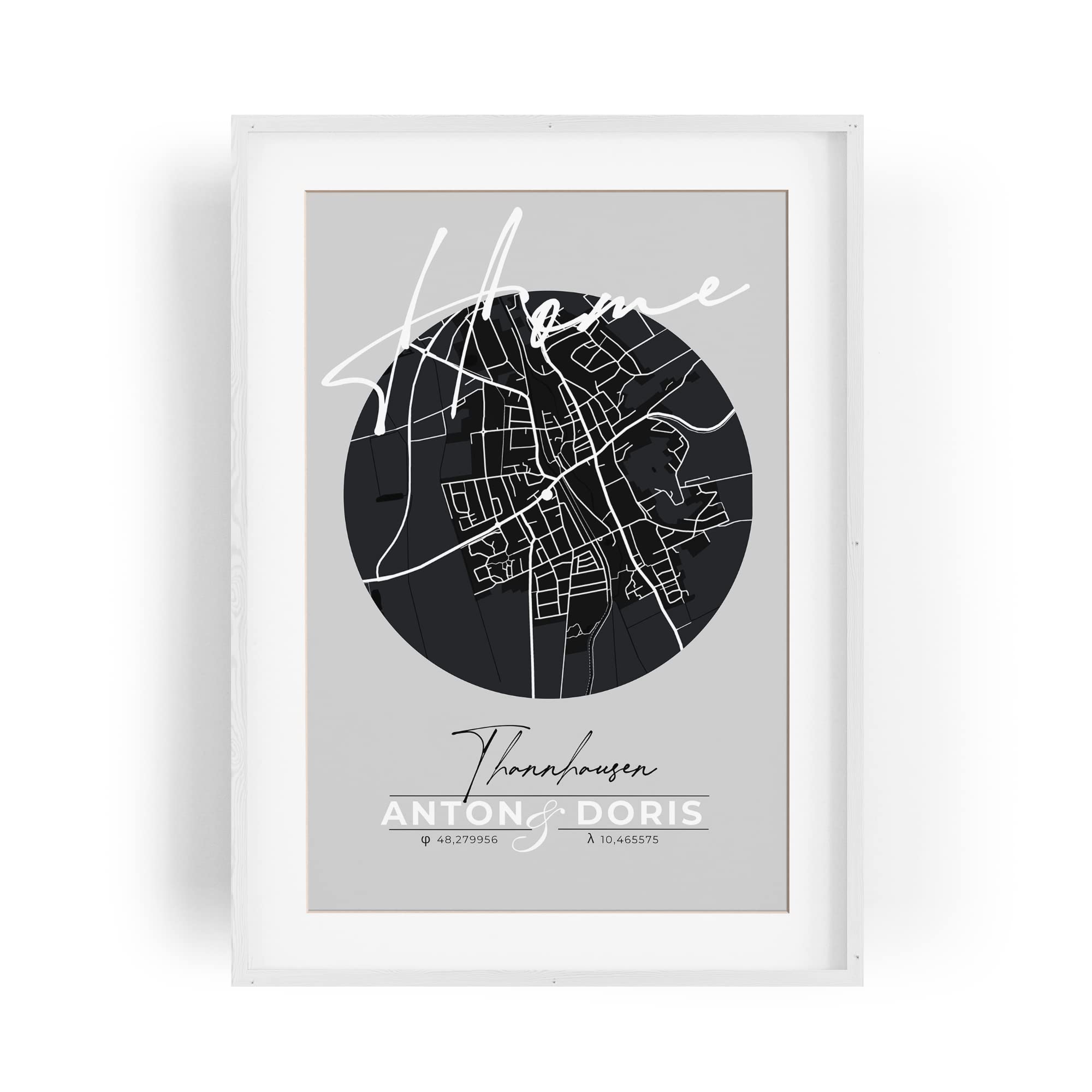 Paul Sinus personalisierter Bilderrahmen mit deinen GPS Koordinaten und Namen. 30cm x 42cm Holz Wechselrahmen mit Glas und Passepartout. Individueller Stadtplan. (ohne Rahmen)