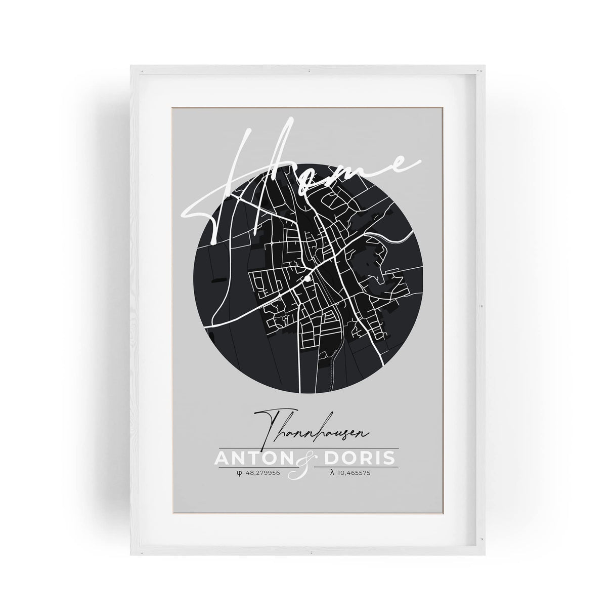Paul Sinus personalisierter Bilderrahmen mit deinen GPS Koordinaten und Namen. 30cm x 42cm Holz Wechselrahmen mit Glas und Passepartout. Individueller Stadtplan. (ohne Rahmen)