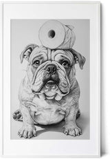 Paul Sinus Poster/Leinwandbild/Rahmenoption – Bulldogge mit Klopapier – Witzige WC-Deko für dein Badezimmer