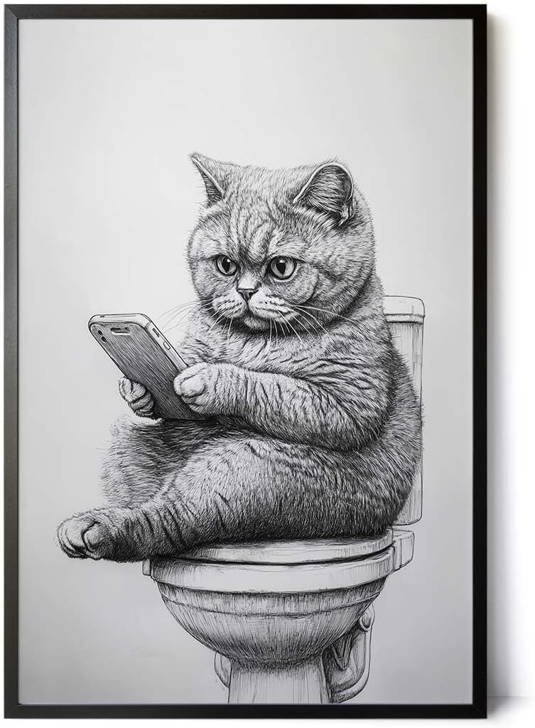Paul Sinus Poster/Leinwandbild/Rahmenoption Lustiges Katzenbild – Witzige Klo-Deko fürs Badezimmer – Perfekt fürs Gäste-WC