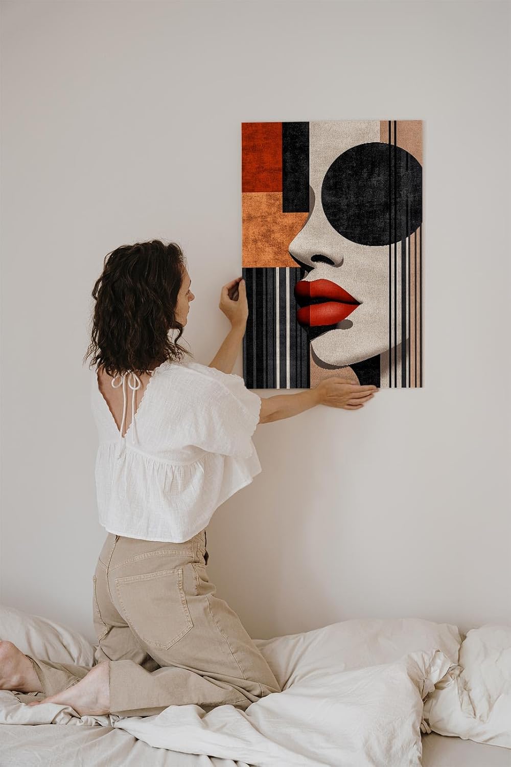 Paul Sinus 60x90cm Wandbild Urban Glamour – Abstraktes Frauenporträt in kraftvoller Form auf Leinwand Holzrahmen