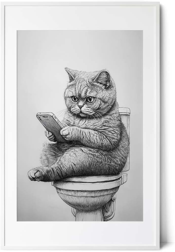 Paul Sinus Poster/Leinwandbild/Rahmenoption Lustiges Katzenbild – Witzige Klo-Deko fürs Badezimmer – Perfekt fürs Gäste-WC