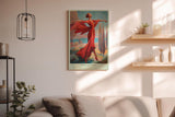 Paul Sinus Wandbild in 40x60cm Frau in rotem Kleid am Meer – ausdrucksstarkes Kunstwerk voller Bewegung und Lebensfreude