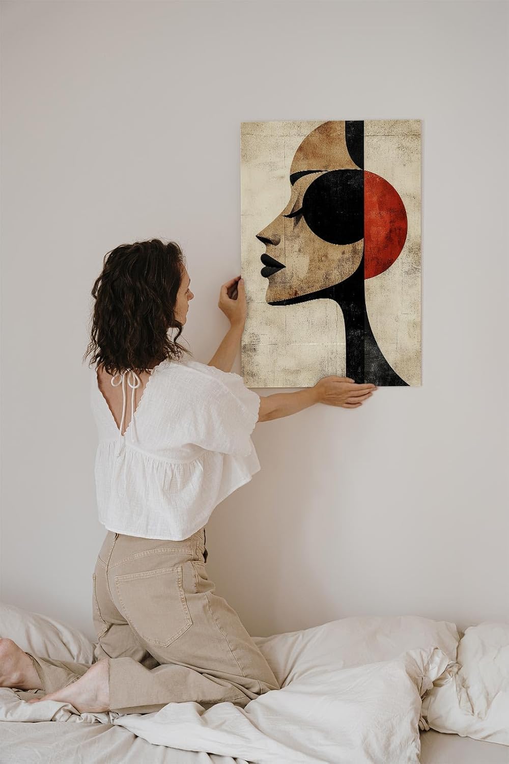 Paul Sinus 60x90cm Wandbild Red Harmony – Abstraktes Frauenprofil in kraftvoller Komposition auf Leinwand Holzrahmen