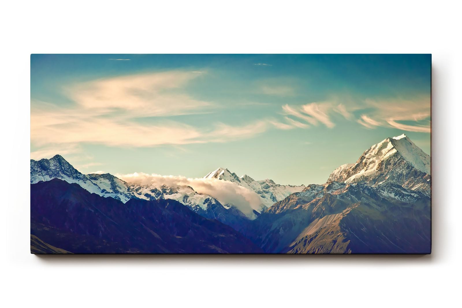 Sinus Art Wandbild 120x80cm Die schneebedeckten Berge vor blauem Himmel vermitteln Weite, Kraft und Naturerlebnis