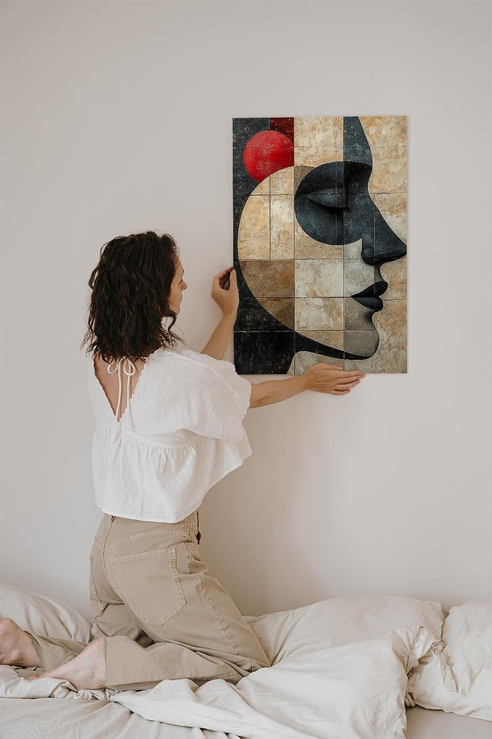 Paul Sinus 60x90cm Wandbild Silent Grace – Abstraktes Frauenprofil in ruhiger Farbkomposition auf Leinwand Holzrahmen