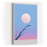 Paul Sinus Wandbild in 40x60cm Dusk Chorus Vögel auf einem Ast vor großem Mond im pastellfarbenen Abendhimmel