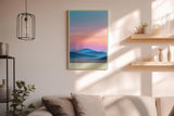 Paul Sinus Wandbild in 40x60cm Pastellfarbene Hügellandschaft im Sonnenaufgang mit sanftem Farbverlauf am Himmel
