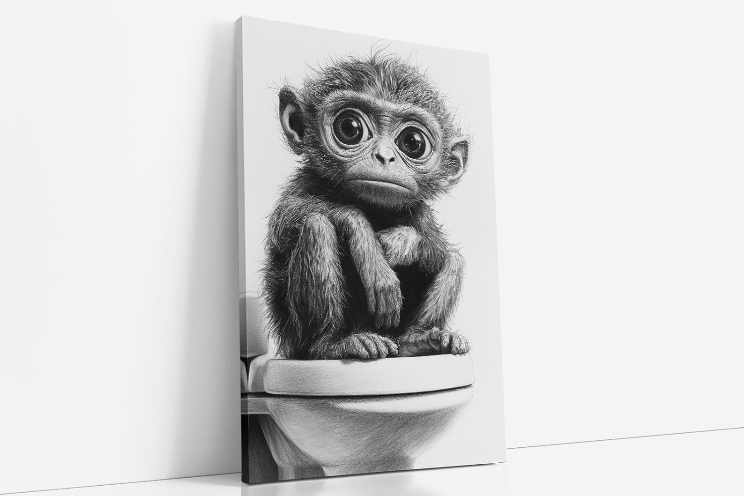 Paul Sinus Poster/Leinwandbild/Rahmenoption – Nachdenklicher Affe auf Toilette – Lustige WC-Deko für dein Badezimmer