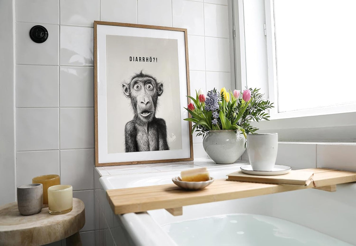 Paul Sinus Poster/Leinwandbild/Rahmenoption Lustiges Affenbild – Witzige Klo-Deko fürs Gäste-WC – Perfekt für Humorvolle