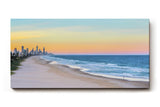 Sinus Art Wandbild 120x80cm Strand und Skyline in perfekter Balance – modernes Motiv zwischen Natur und Stadt