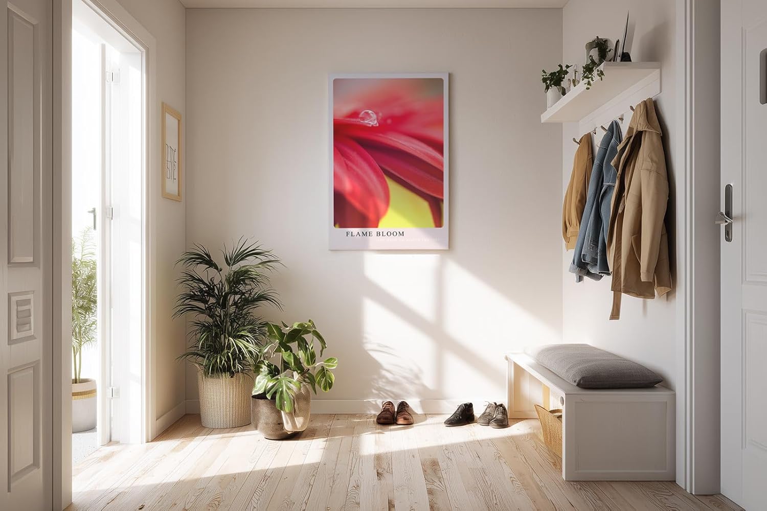 Paul Sinus Kunstdruck 40x60cm Flame Bloom Rote Blume Wassertropfen Makro Nahaufnahme Detail