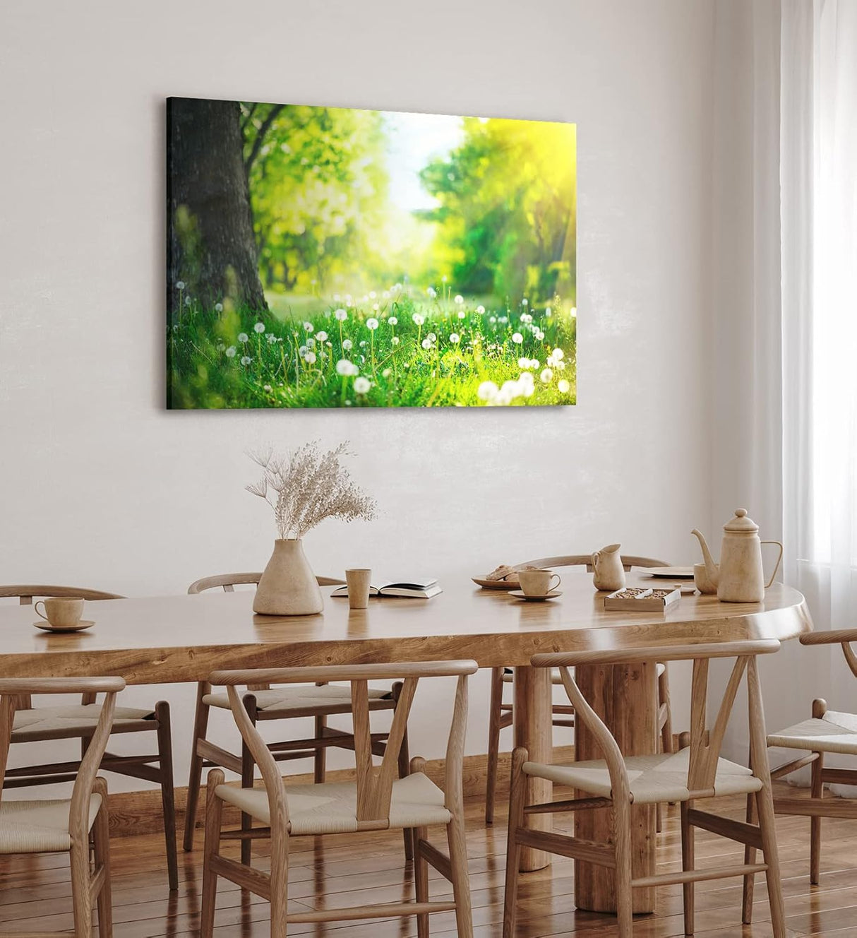 Paul Sinus Wandbild 120x80cm Grüne Wiese Pusteblumen Baum Sonnenschein Sommer