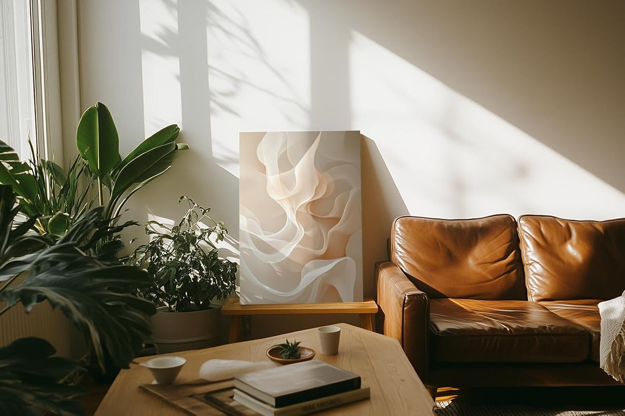 Paul Sinus 60x90cm Wandbild, Magische Harmonie in Fokusformen – Abstrakte Eleganz in sanften Beigetönen