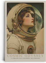 Paul Sinus Leinwandbild 60x90cm Cosmic Odyssey – Faszinierendes Leinwandbild einer visionären Astronautin mit nostalgischem Blick ins Unbekannte