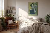 Paul Sinus Wandbild in 40x60cm La Cigarette – elegante Frau im Retro-Stil mit Zigarette, künstlerisches Porträt in Grüntönen
