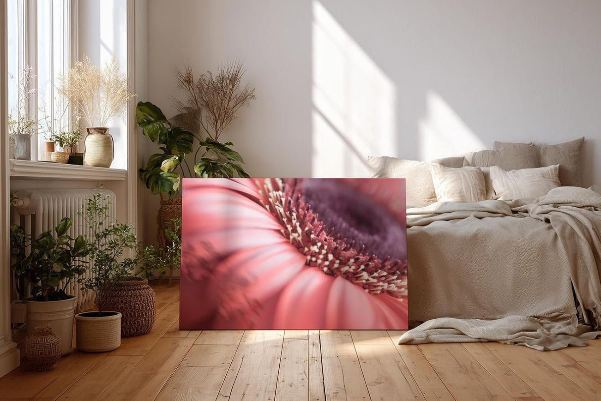 Sinus Art Wandbild 120x80cm Detailreiche Makroaufnahme einer Blüte mit sanfter Eleganz und organischer Struktur