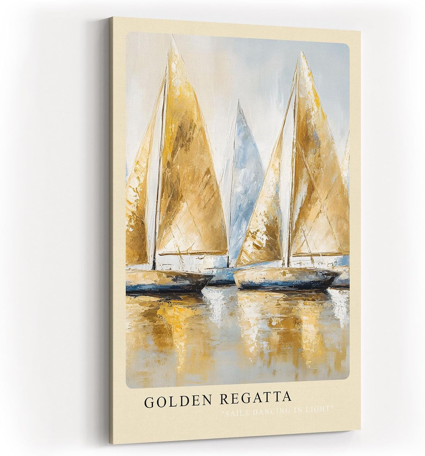 Paul Sinus Kunstdruck 40x60cm Golden Regatta – Segelboote in Gold und Weiß auf Wasser in dynamischer Malerei