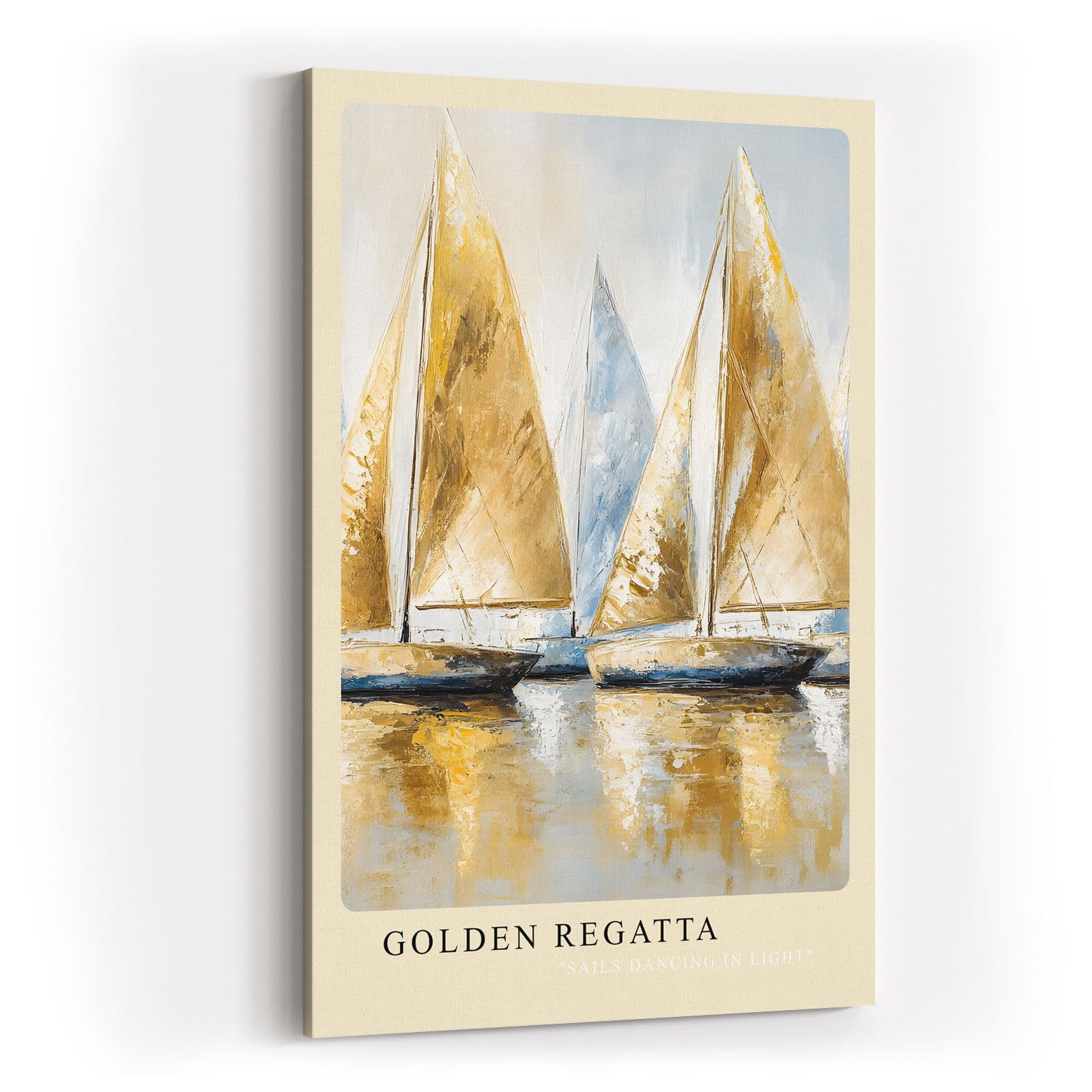 Paul Sinus Kunstdruck 40x60cm Golden Regatta – Segelboote in Gold und Weiß auf Wasser in dynamischer Malerei