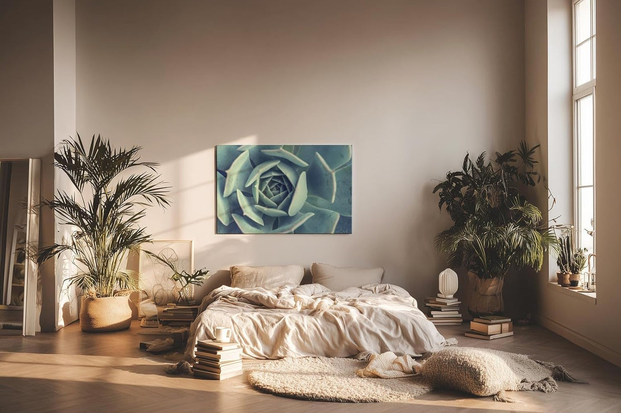 Sinus Art Wandbild 120x80cm Geometrisch aufgebaute Blätter einer Sukkulente in faszinierender Perspektive