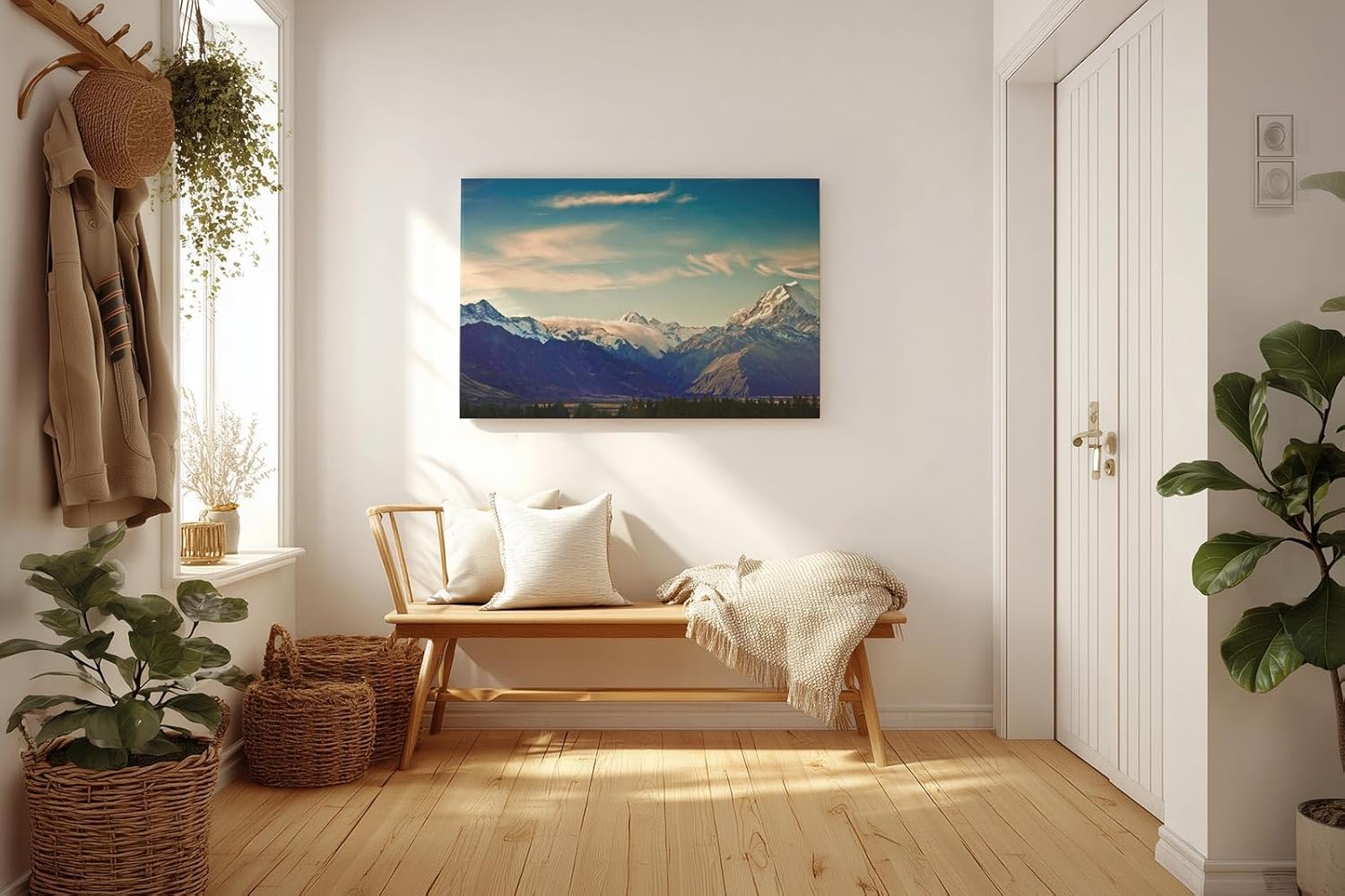 Sinus Art Wandbild 120x80cm Die schneebedeckten Berge vor blauem Himmel vermitteln Weite, Kraft und Naturerlebnis